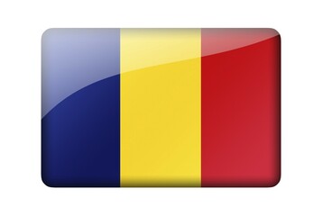 The Romania flag. Rectangular glossy icon. Isolated on white background