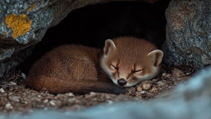 Obraz premium Peaceful Slumber: A Stone Marten's Rest