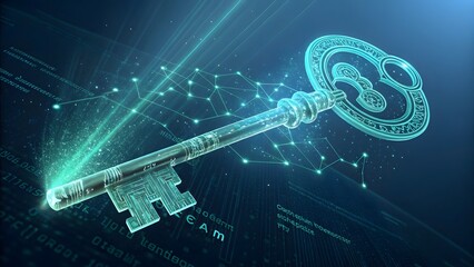 Futuristic Digital Key with Light Effects and Cyber Background