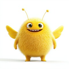 Naklejka premium yellow fluffy monster with a round body, small wings, and a cheerful expression, isolated on a clean white background
