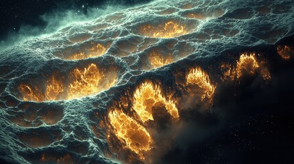 Fototapeta premium Fiery Volcanic Landscape Abstract Art Digital Painting Space Scene