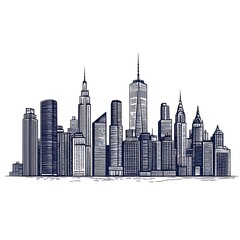 New York City Skyline Sketch; urban landscape drawing; possible use for travel posters, backgrounds
