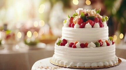 Successfully baked tiered cake centerpiece showcased in an elegant bakery setting, enhanced by simple decorative elements