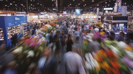 Hustle and Bustle at a Technology Trade Show: Dynamic Perspective of Crowded Floor with Blurred Motion