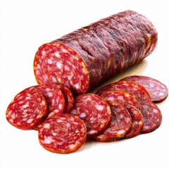 Sliced Salami on White Background