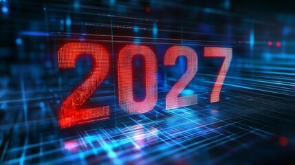 Futuristic New Year 2027 on Abstract Technology Background. Digital Innovation Concept