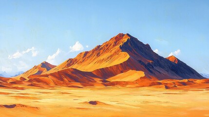 Naklejka premium Majestic desert landscape with rolling sand dunes and mountainous terrain under a clear blue sky