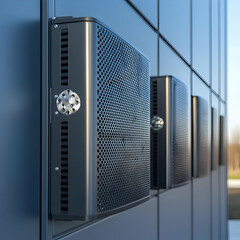 Fototapeta premium Outdoor server units, building wall, data center, technology