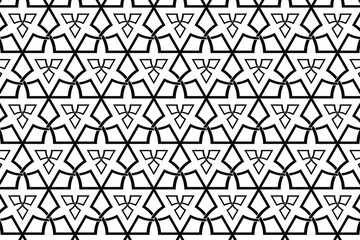 black and white geometric pattern combining triangles and circles
