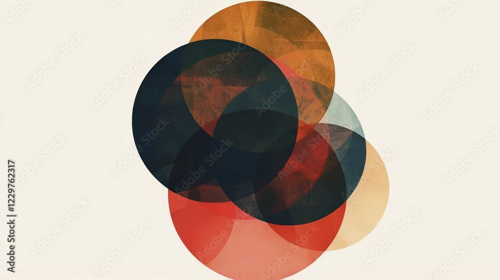 Poster subtle abstract design with muted colored circles overlapping with transparency, ai generated