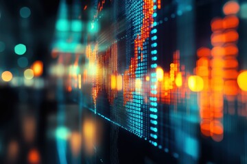 Obraz premium AIdriven financial modeling, a futuristic city skyline embedded with stock market data