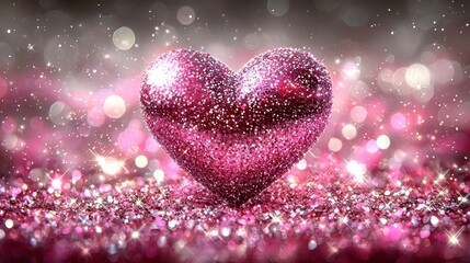 Fototapeta premium Sparkling Pink Glitter Heart on Shimmering Background Perfect for Valentines Day or Romantic Designs