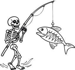 Unique Skeleton and Fish Illustration in SVG