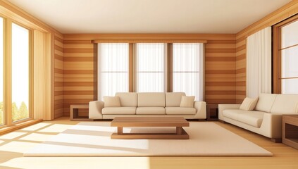 Serene Wooden Living Room Interior Design