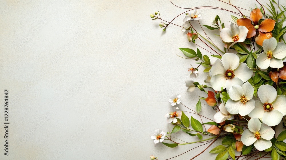 Aufkleber harmonious blending of gardening elements and blooming flowers along a delicate line connection agai