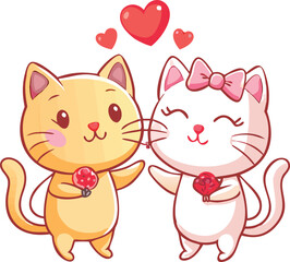 Adorable Cats with Hearts Vector Illustration