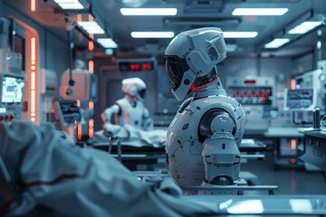 Fototapeta premium Futuristic robot in a high-tech medical facility setting, AI generated