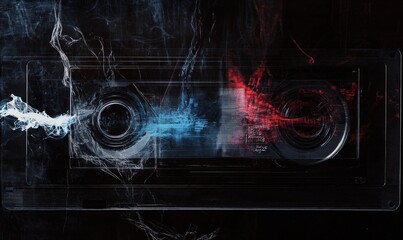 A computer monitor displaying an animated red and blue wave pattern