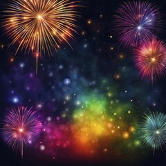Fototapeta premium A beautiful display of colorful fireworks illuminating the night sky in a festive celebration, AI generated