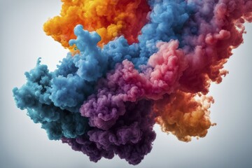 A thick mixture of colorful clouds with blue, yellow, purple, and orange hues forming an explosive abstract, AI generated