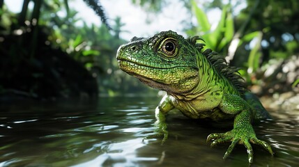 Fototapeta premium Green Basiliscus in Cahuita National Park 16k Resolution