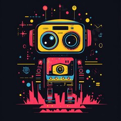 Fototapeta premium Colorful retro robot graphic design illustration