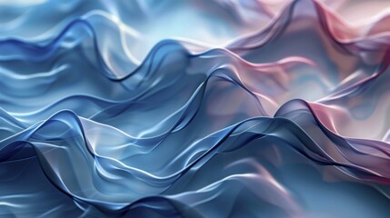 Fototapeta premium Abstract fluid waves in shades of blue and pink creating a smooth and ethereal flowing effect, AI generated
