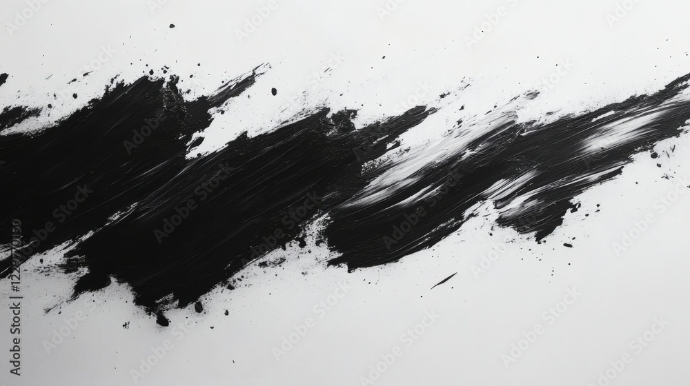 Poster soft jagged brush stroke splashes in black ink on a white background creating a contrast of rough an