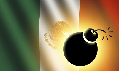 The Mexican flag and bomb illustration. Closeup