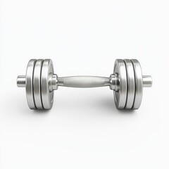 small silver dumbbell with visible grip texture, placed on a bright white background