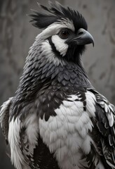 Fototapeta premium Brownish-gray plumage with distinctive black and white markings on the breast and belly, outdoor scene, , wintry background
