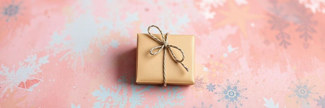brown gift box with tied string on colorful background, ribbons and bows, wrapped, brown packaging