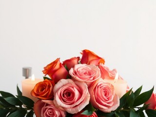 Naklejka premium Burnt Orange and Pink Roses with Candles, luxury home decor, candles, watercolor painting