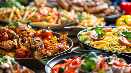 Assorted Mediterranean Cuisine on a Buffet Table