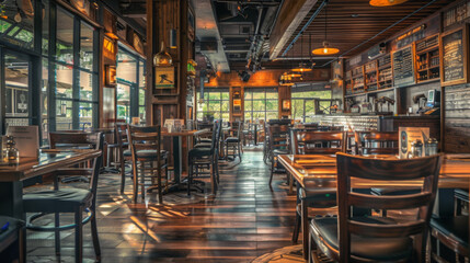 Cozy Modern Restaurant Interior with Wooden Furniture