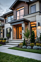 Obraz premium Modern Luxury Home Exterior: Contemporary Architecture and Landscaping Design