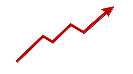 Red upward trending arrow on transparent PNG background for business growth and financial success concepts