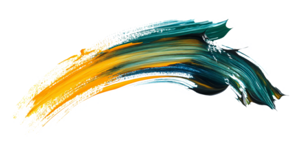  Vibrant colored yellow and green abstract brushstroke on transparent PNG background for creative design and digital marketing visuals