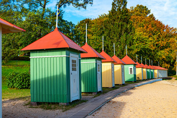 Multi Coloured Beach Huts Changing Rooms in Hjo, Sweden