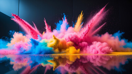 colorful powder erupts on black background