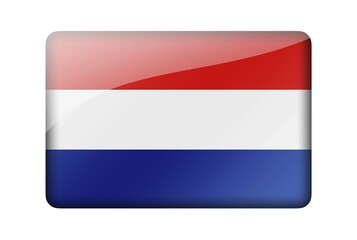 The Netherlands flag. Rectangular glossy icon. Isolated on white background