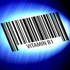 Vitamin B1, barcode with blue Background