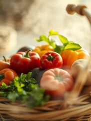 Culinary delight close-up of fresh vegetables in a cozy kitchen