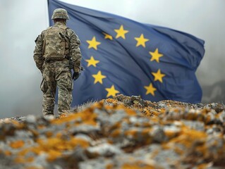 Proud European Union soldier in combat uniform, ai generated, AI generated