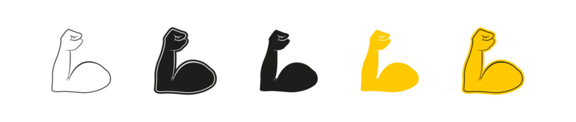 Flexing arm set icon. Power and strong muscle biceps icons. Vector isolated