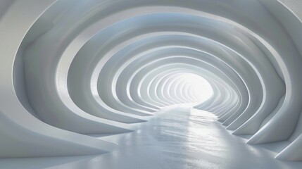 Obraz premium Smooth white and blue tunnel with curved architecture illuminated by light, AI generated