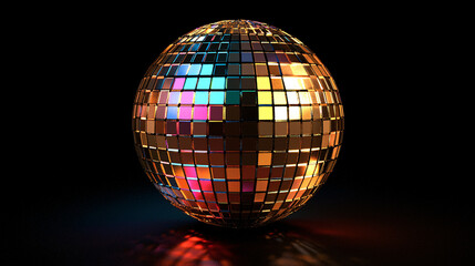 Obraz premium vintage style disco ball reflecting prismatic light creates vibrant atmosphere, perfect for parties and celebrations. Its colorful reflections enhance mood and energy of any event