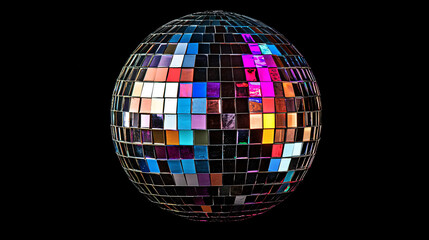 Obraz premium vintage style disco ball reflecting prismatic light creates vibrant atmosphere. Its colorful tiles shimmer and dance, enhancing any festive setting