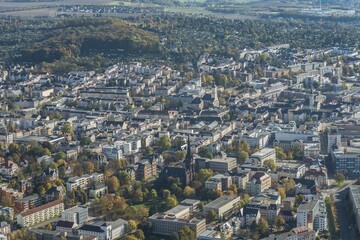 Panorama to the south, in front John's Church, behind Salvator Church and Town Hall, Gera, Thuringia, Germany, Europe