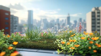 Fototapeta premium Green Roof Close-up of Plants Growing on a Green Roof with Lush Vegetation